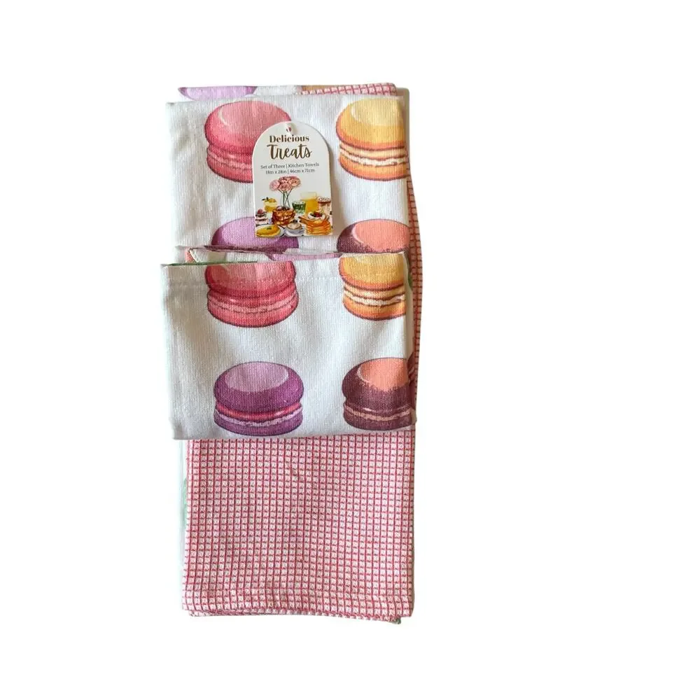 Macaroon Kitchen Towels 18x28 Pop of Color Set of 3 by Mireille Designs NEW